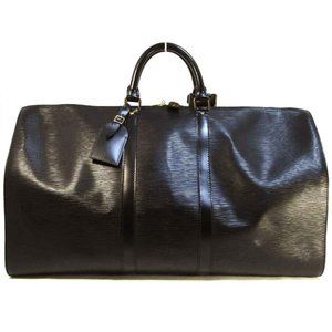 Vintage Epi Louis Vuitton Keepall 55 Black Leather Duffel Bag Gold Brass Tag